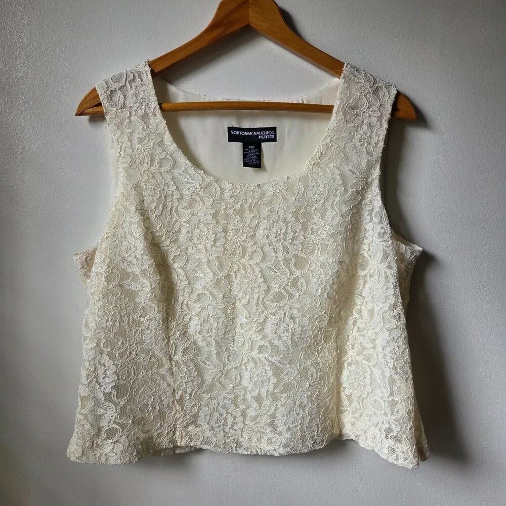 EUC NORTON MCNAUGHTON PETITES LACED SEMI CROPPED TANK TOP SIZE 16P